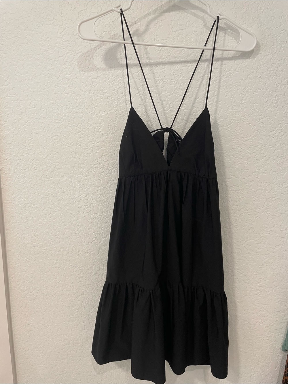 Zara Black Spaghetti-Strap Tiered Mini Dress
